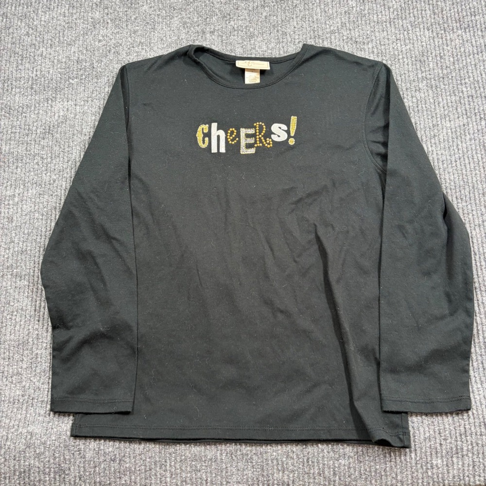 MC Sportswear Shirt Womens XL Black Long Sleeve Cheers Graphic Cotton Blend